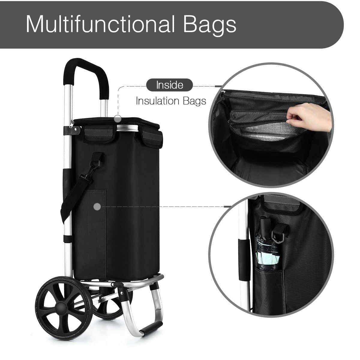 DS BD Shopping Cart Foldable Trolley Grocery Bag Waterproof Aluminium Black