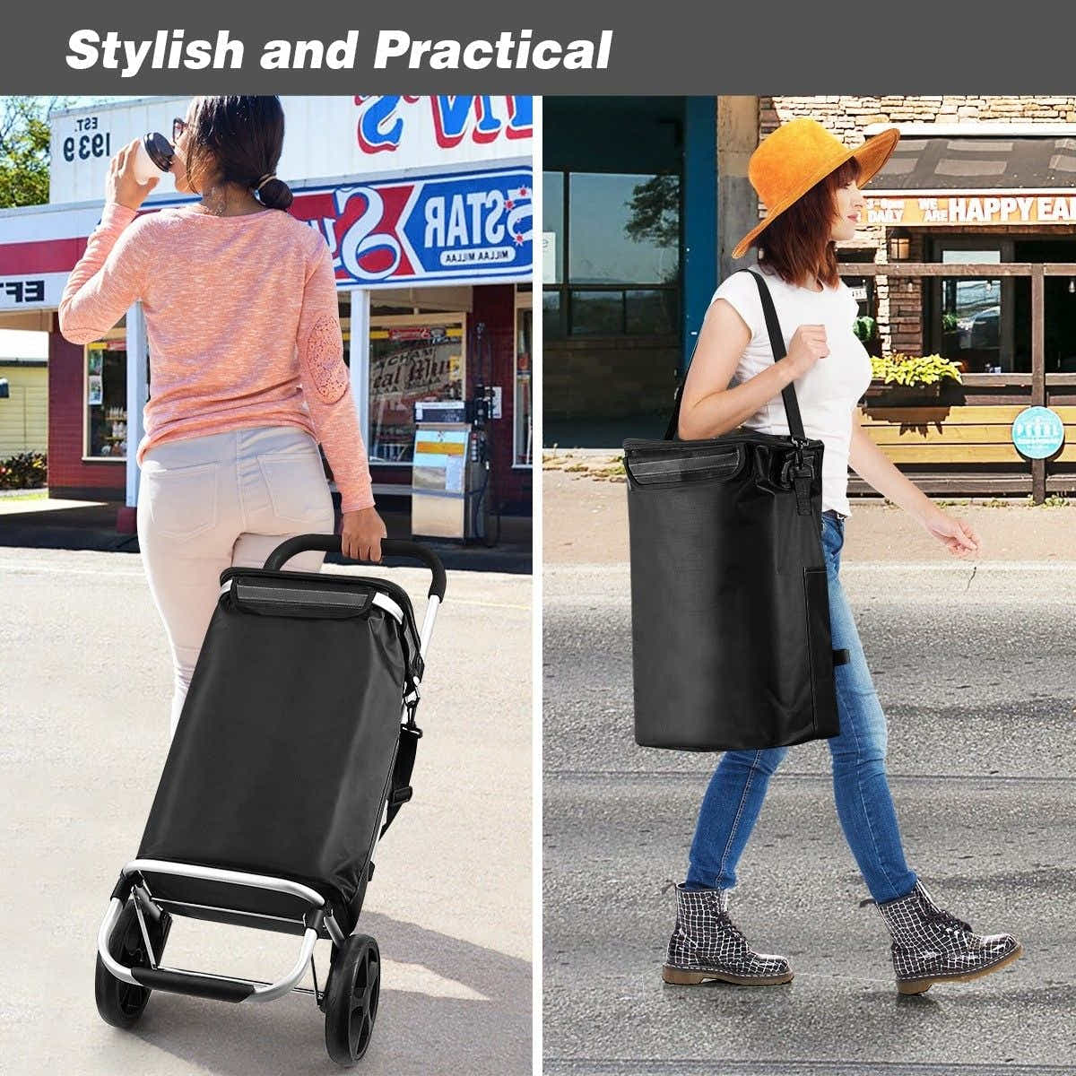 DS BD Shopping Cart Foldable Trolley Grocery Bag Waterproof Aluminium Black