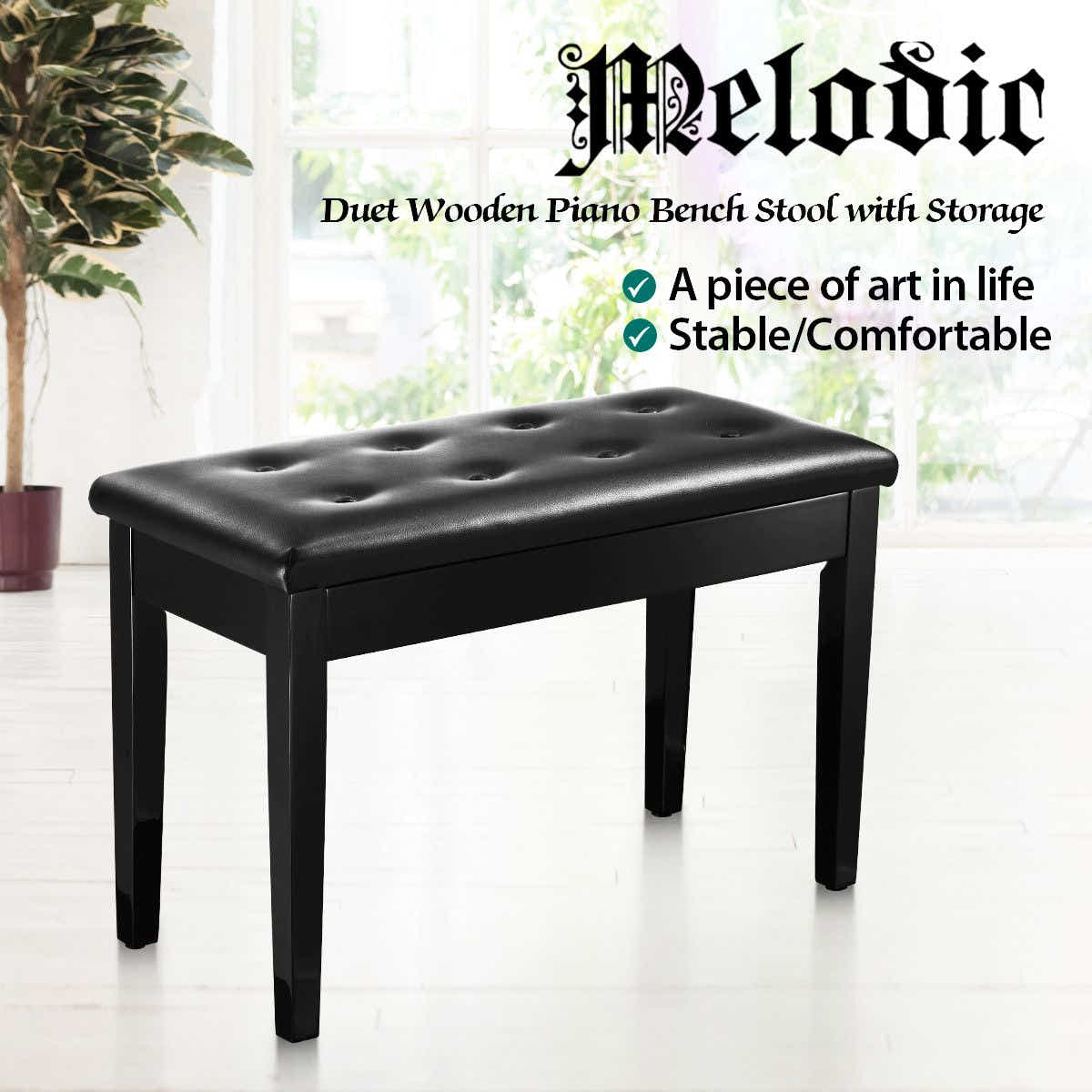 DS BD Melodic Wood Duet Piano Bench Keyboard Stool Seat with Storage