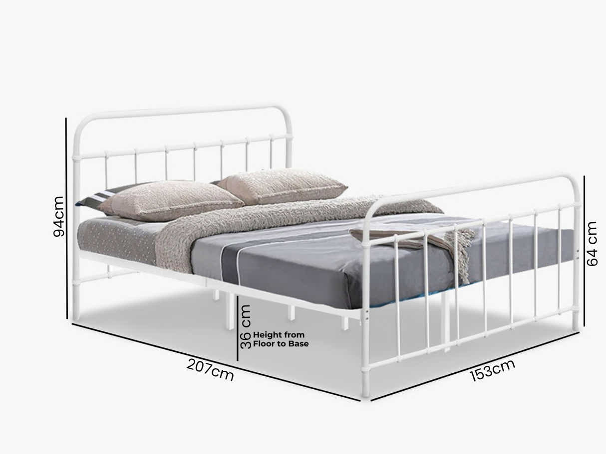 Darcy Metal Bed Frame White & Euro Top Mattress B34 - Queen