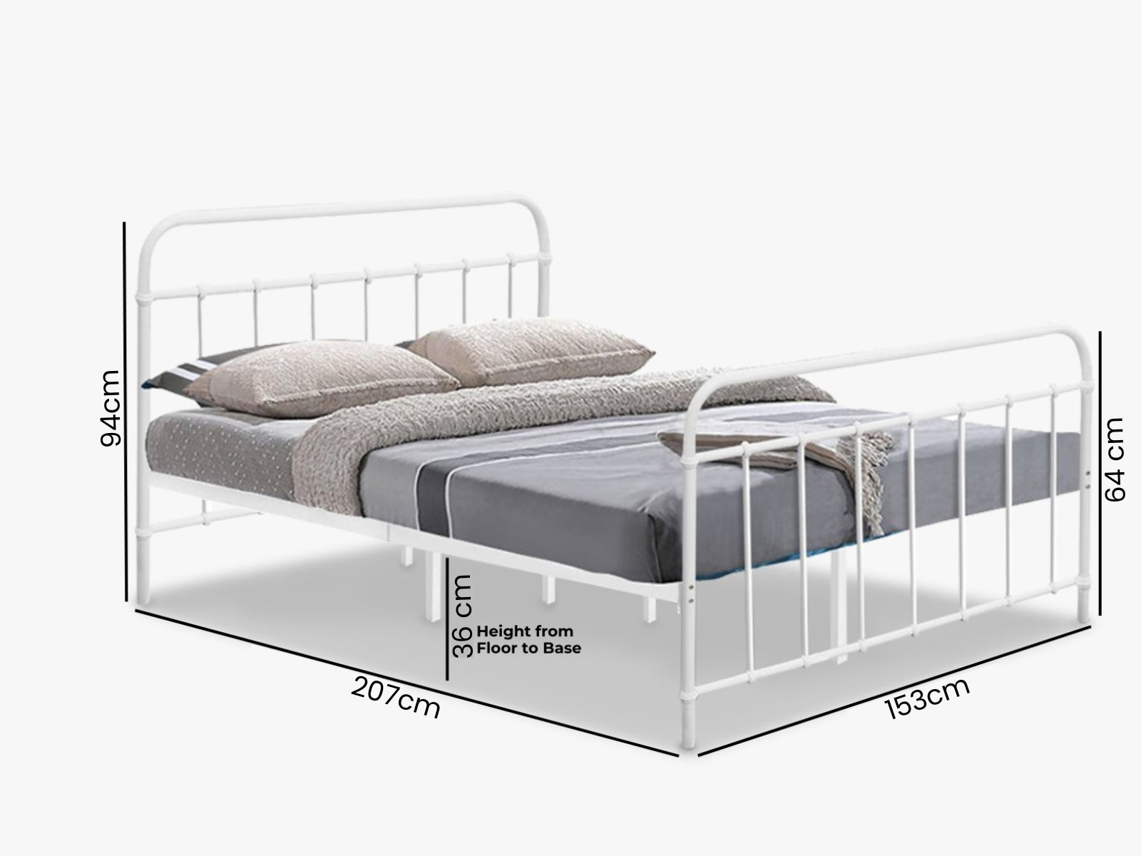 Darcy Metal Bed Frame White - Queen