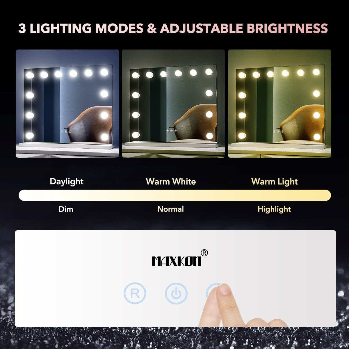 DS BD Makeup Mirror 12 LED Lights Vanity Adjustable Brightness Maxkon Hollywood