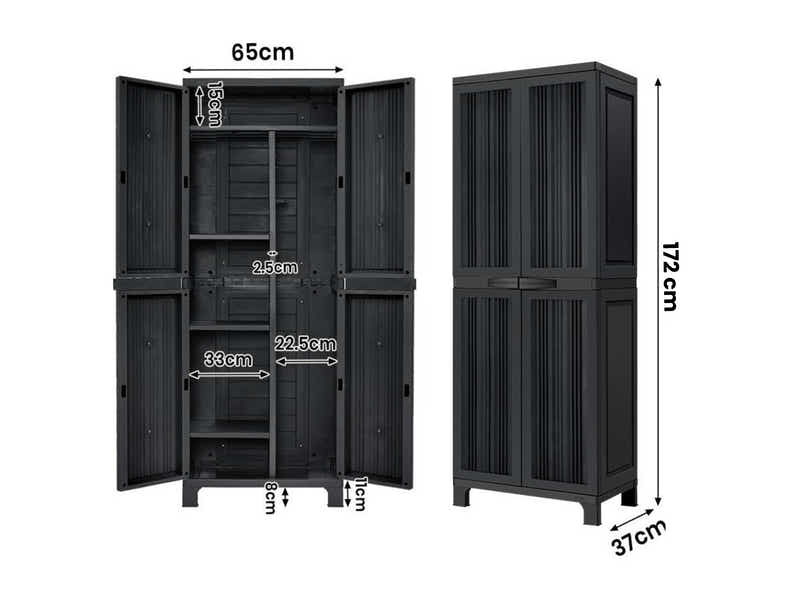 Full-Size Outdoor Storage Cabinet with Multi-Shelf - Black