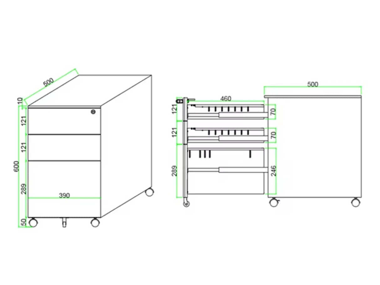 Mobile Pedestal File Cabinet - Black