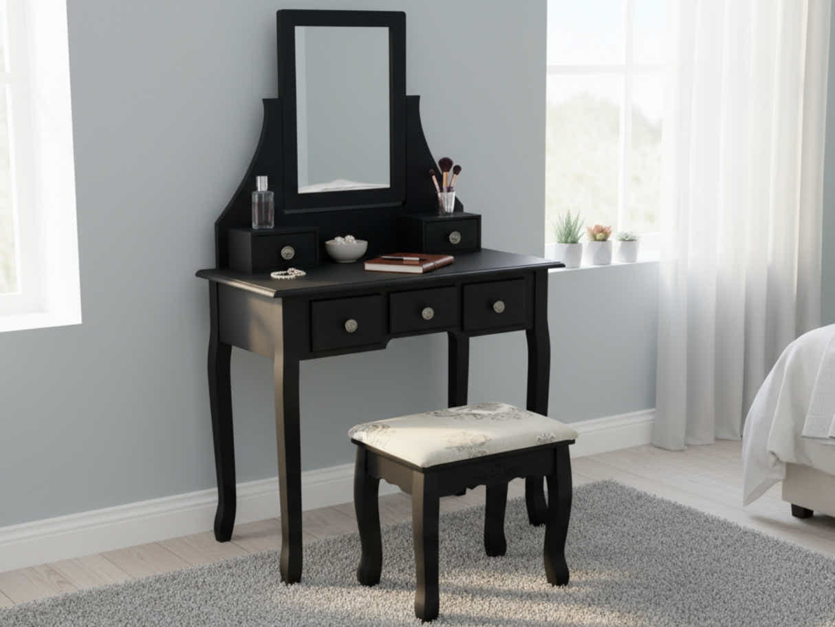 Dressing Table with Stool Black - 74.5 cm