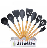 DS BS 9 Piece Wood and Silicone Kitchen Utensil Set