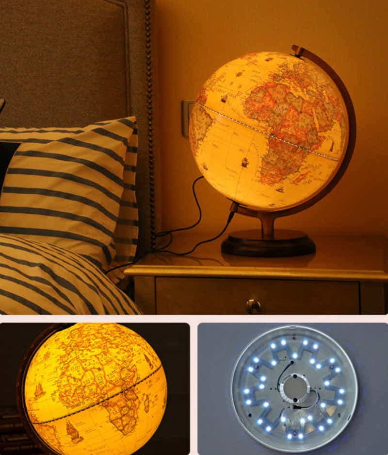 DS BS Illuminated Antique World Globe Decor LED Light-25cm