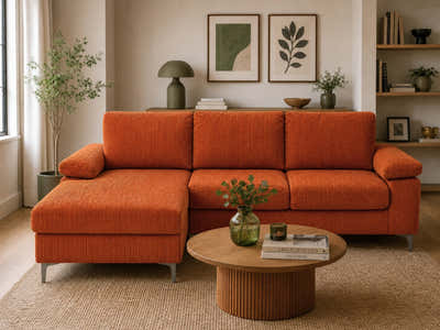 Kaveah Corduroy Sofa With Left Chaise - Orange
