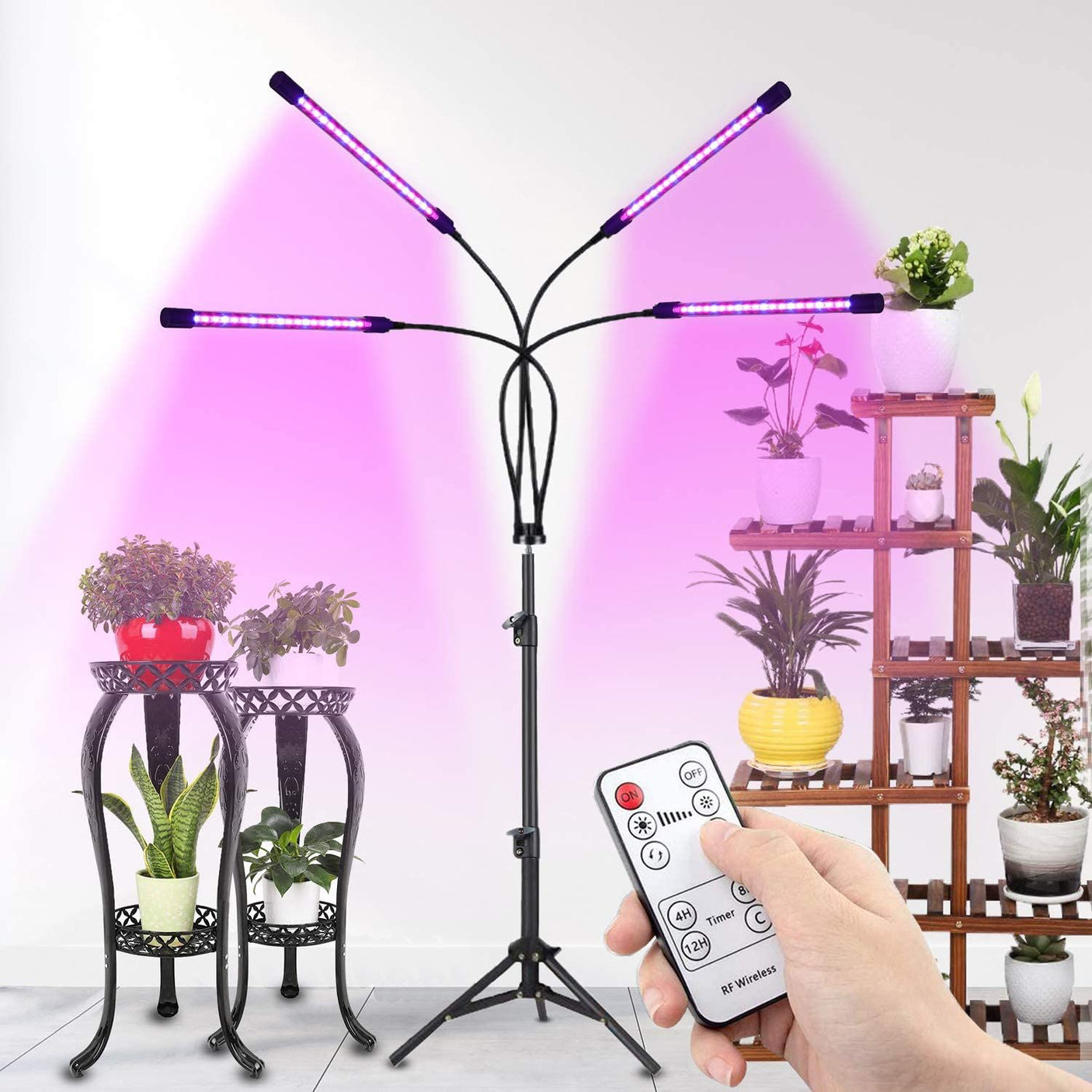 DS BS 4 Head LED Plant Grow Light with Stand and Remote Control