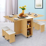 DS BD Multifunctional 5 Piece Foldable Dining Table and Chair Set Wooden Home