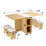 DS BD Multifunctional 5 Piece Foldable Dining Table and Chair Set Wooden Home