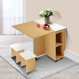 DS BD Multifunctional 5 Piece Foldable Dining Table and Chair Set Wooden Home