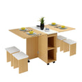 DS BD Multifunctional 5 Piece Foldable Dining Table and Chair Set Wooden Home