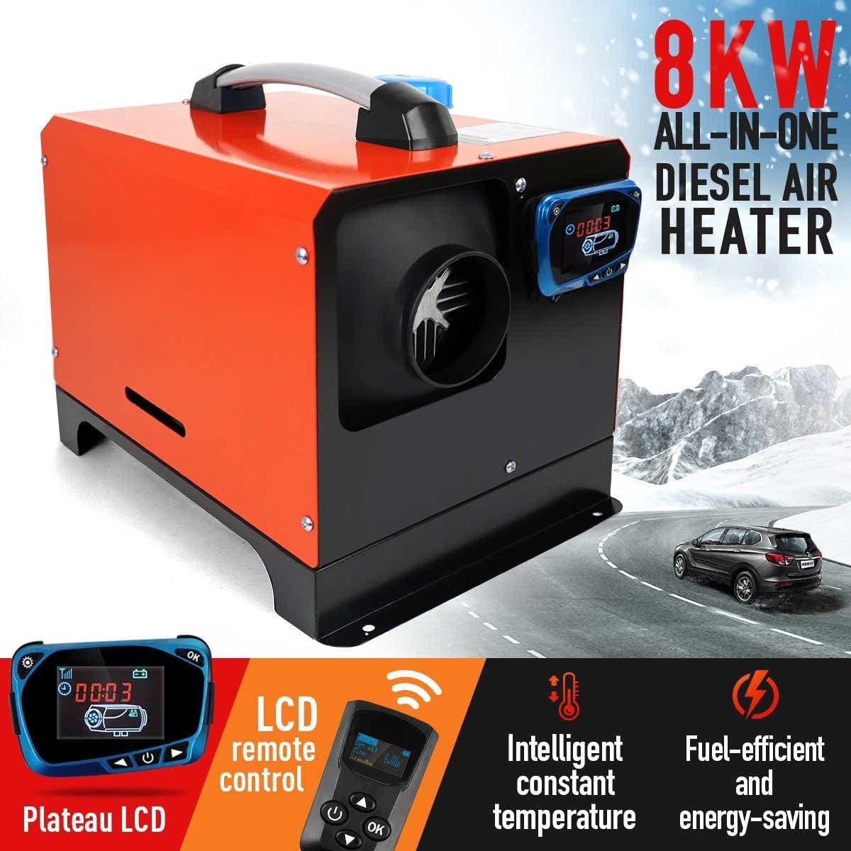DS BD Diesel Air Heater All-in-One 12V 8KW Parking Car Truck Remote Black Orange