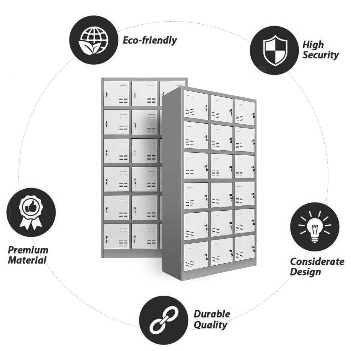 DS BD 18 Doors Metal Steel Locker Gym School Stationary Storage Cabinet White