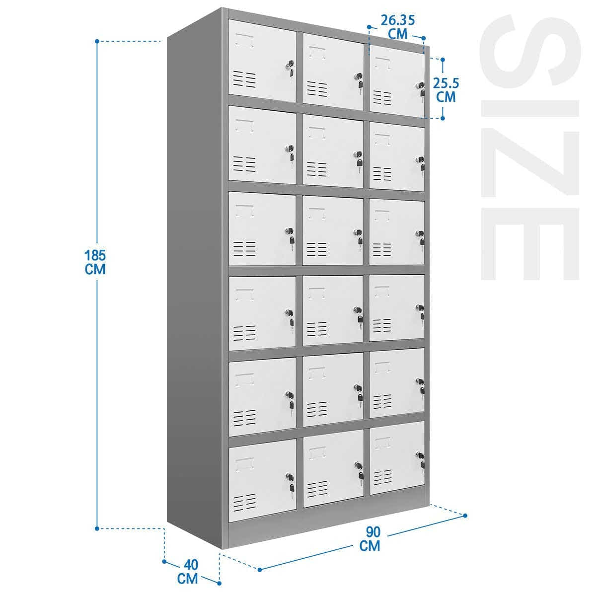 DS BD 18 Doors Metal Steel Locker Gym School Stationary Storage Cabinet White