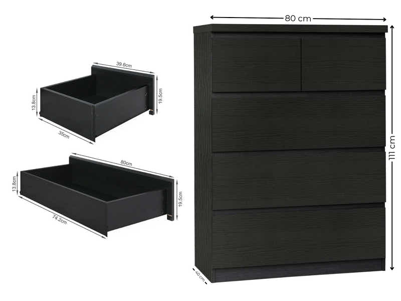 Tiko 5-Drawer Tallboy - Black Oak