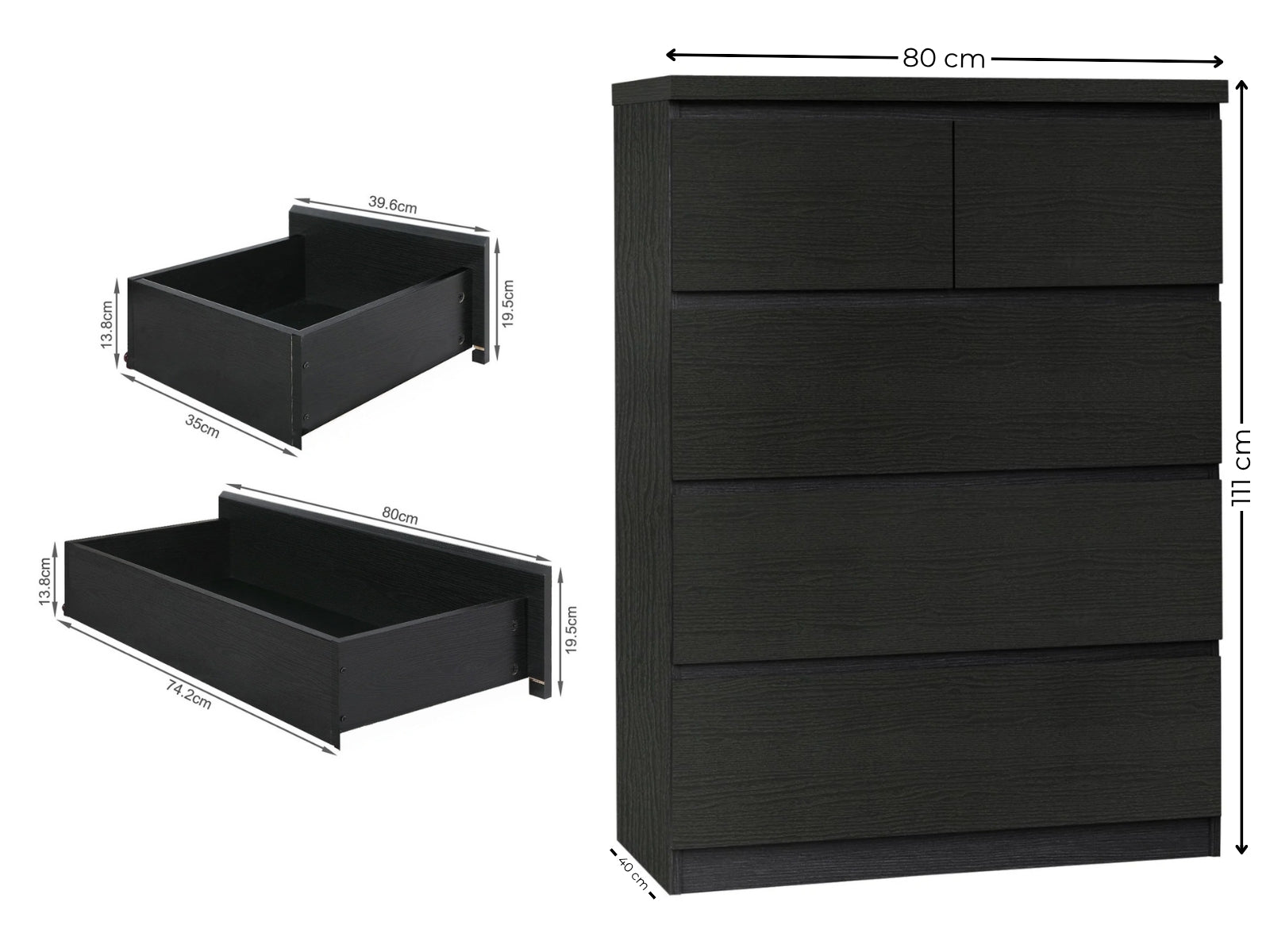 DS Tiko 5-Drawer Tallboy - Black Oak