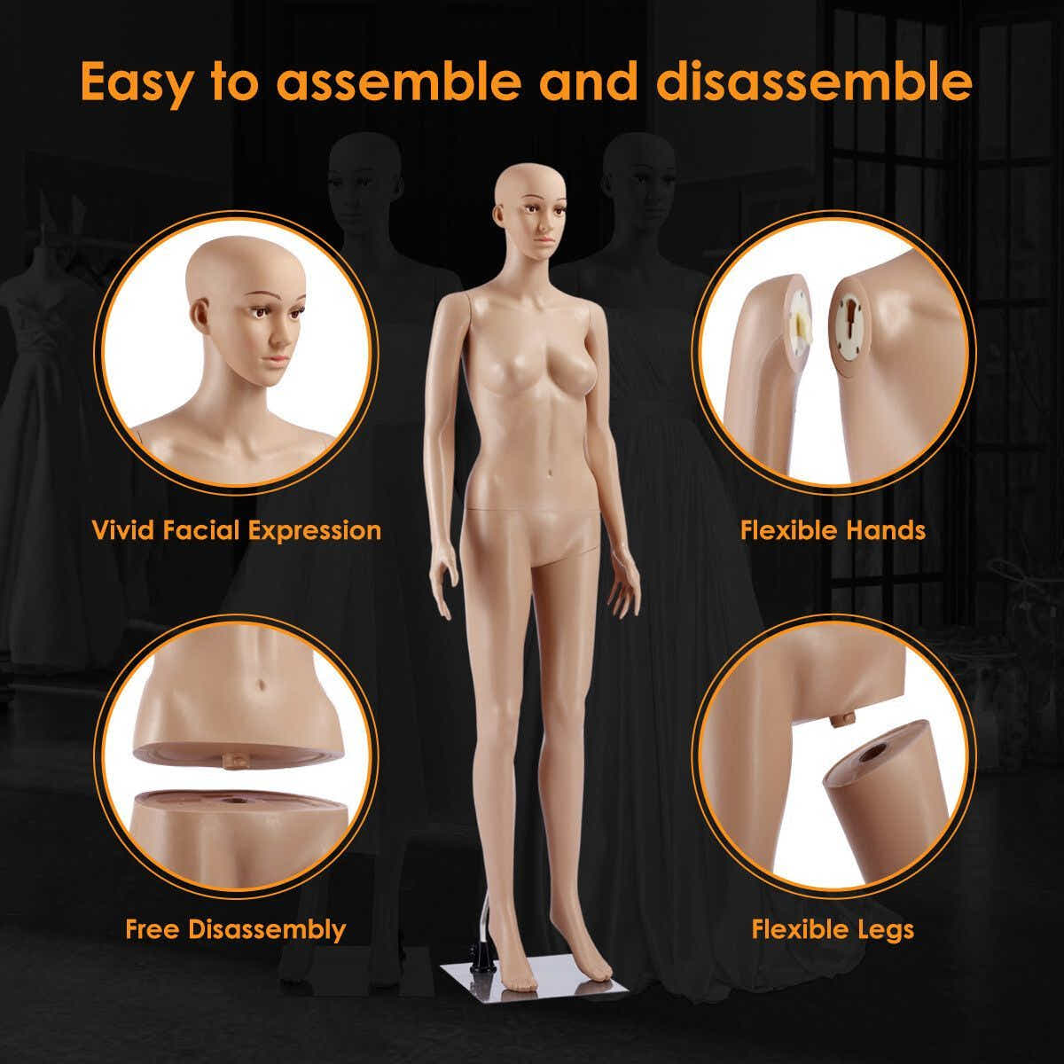 DS BD Female Mannequin Full Body Torso Dress Form 175CM Adjustable Detachable
