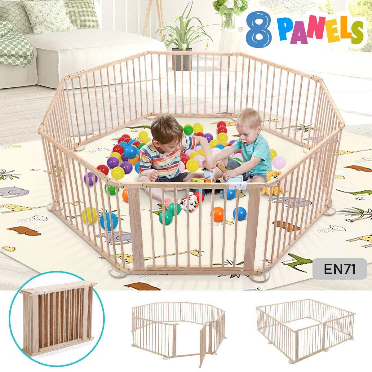 DS BD Kidbot Wooden Playpen Kids Activity Centre Foldable Fence Playard 8 Panel