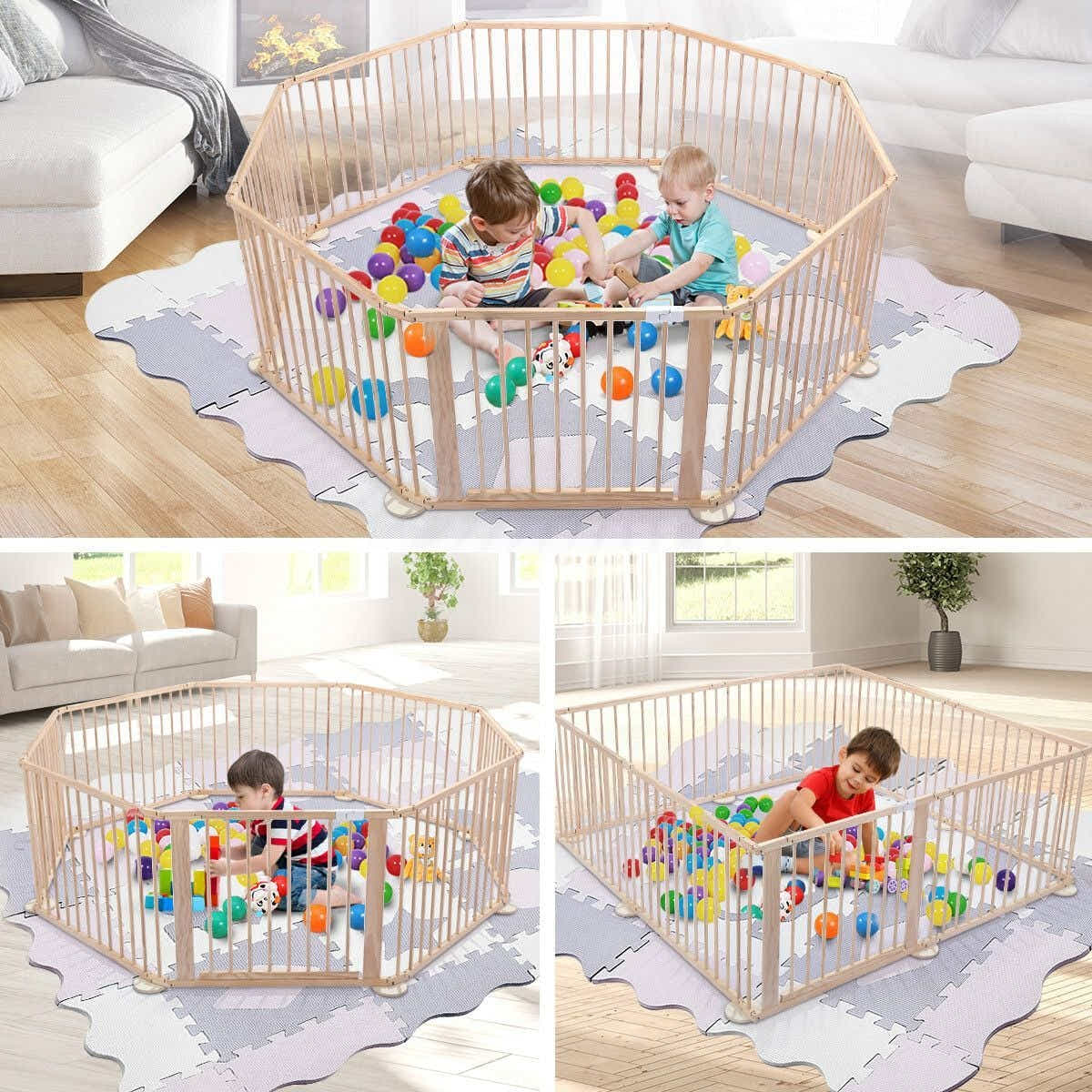 DS BD Kidbot Wooden Playpen Kids Activity Centre Foldable Fence Playard 8 Panel