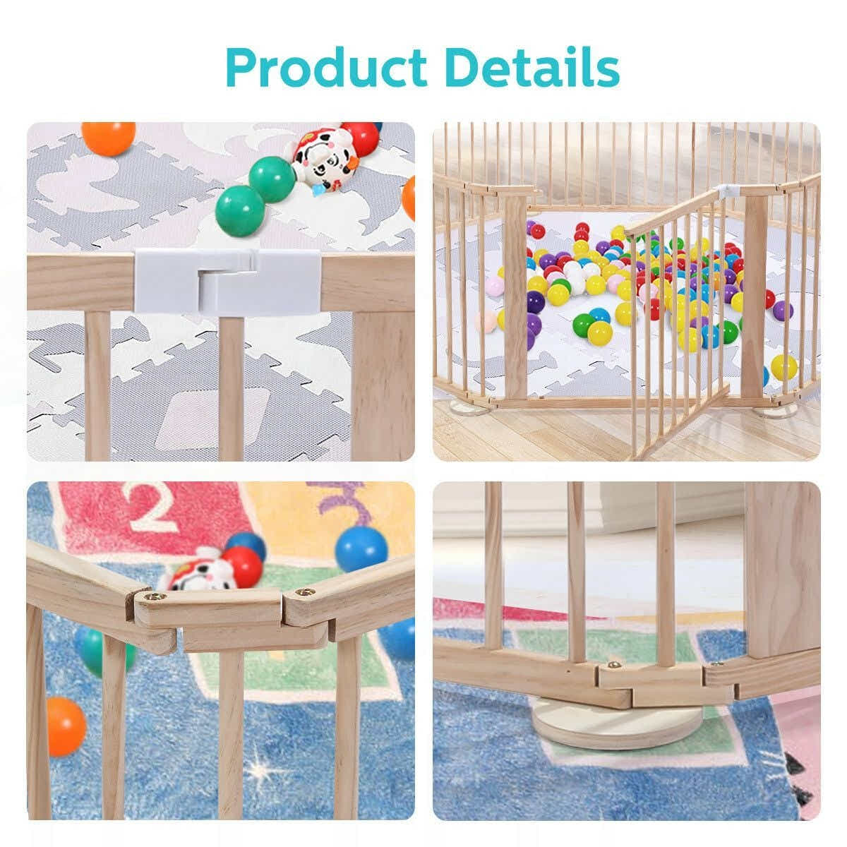 DS BD Kidbot Wooden Playpen Foldable Fence Kids Activity Centre Playard 10 Panel