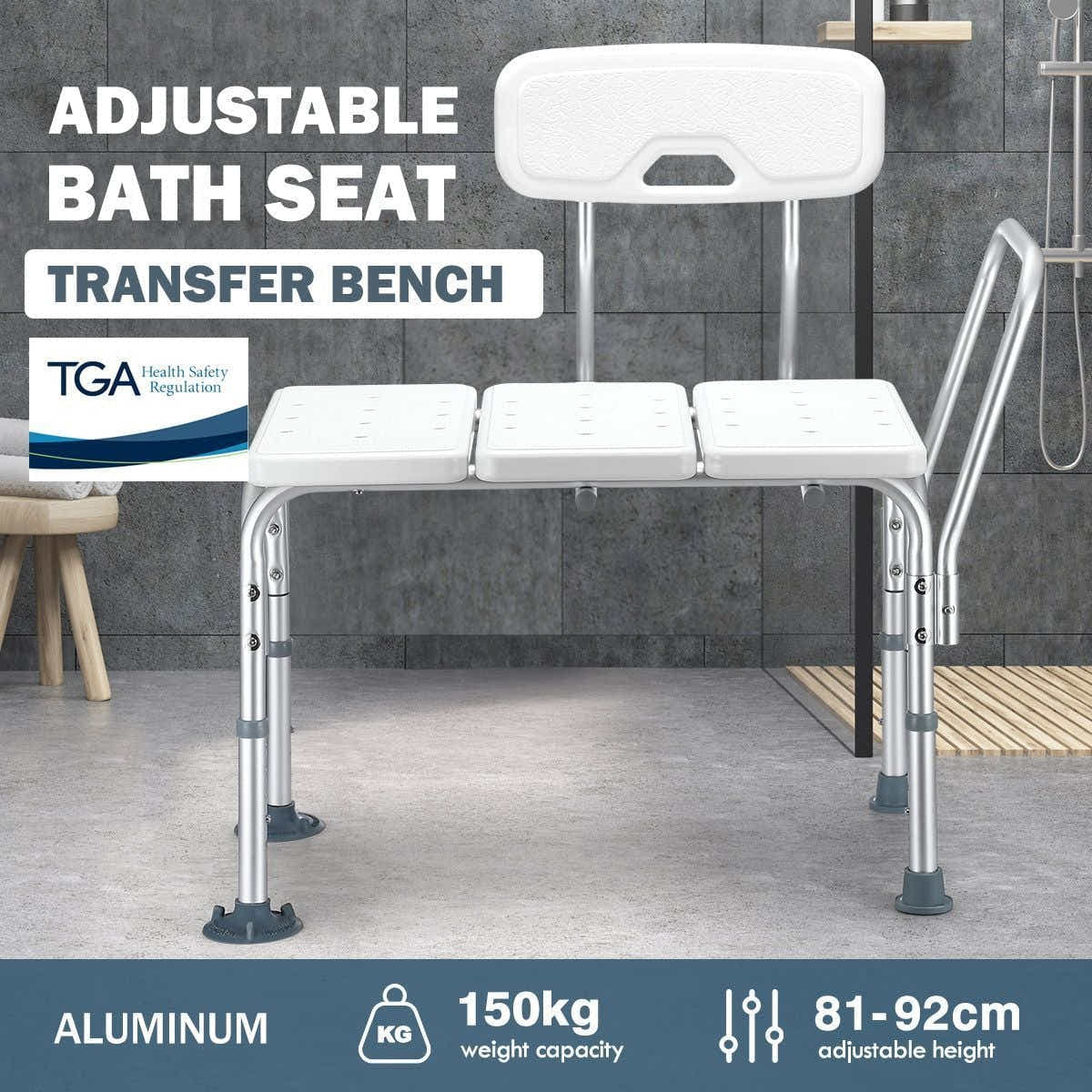 DS BD Adjustable Shower Chair Bath Seat Stool Medical Tub Transfer Bench Armrest