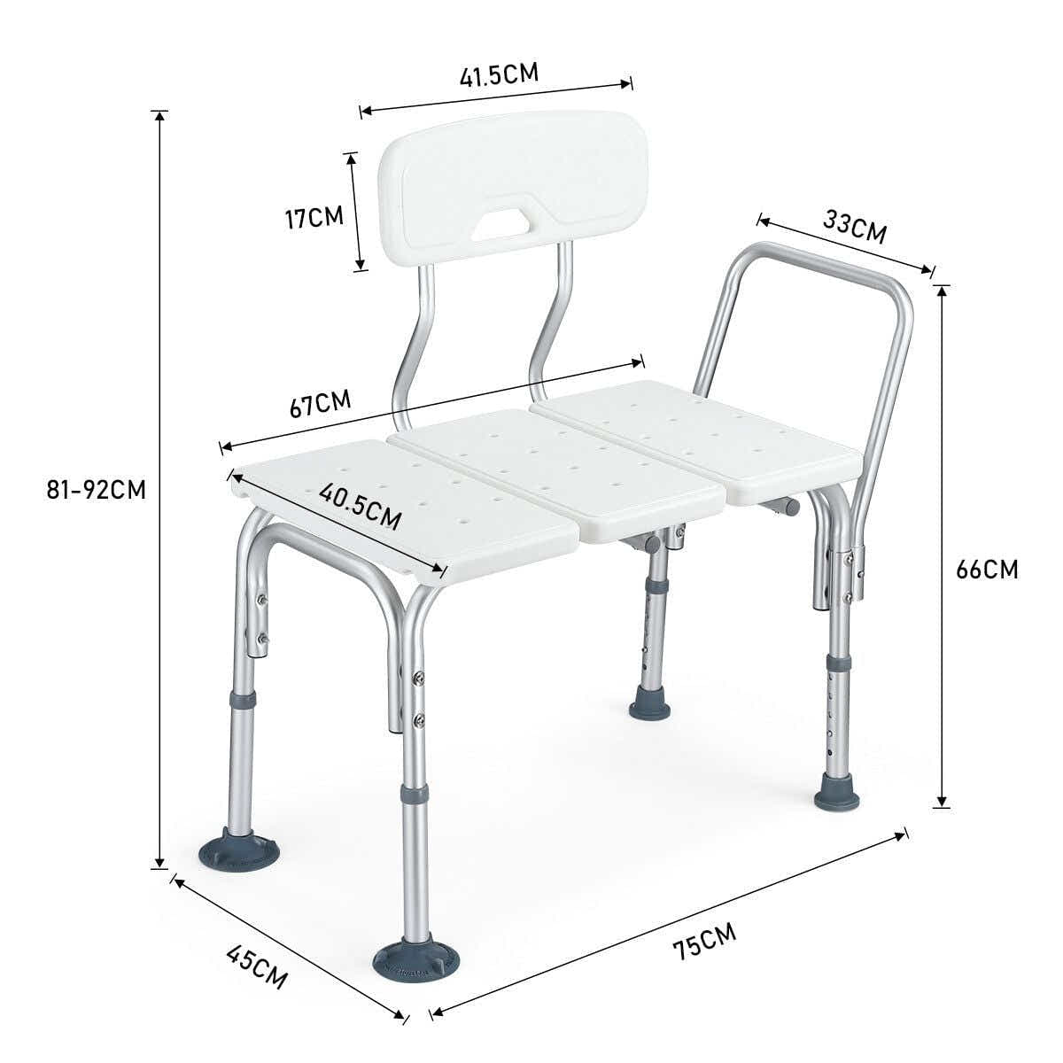 DS BD Adjustable Shower Chair Bath Seat Stool Medical Tub Transfer Bench Armrest