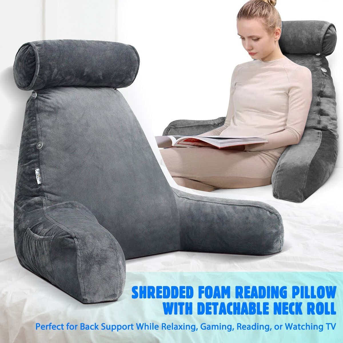 DS BD Bed Reading Pillow Husband Cushion Backrest Detachable Neck Roll Foam Gray