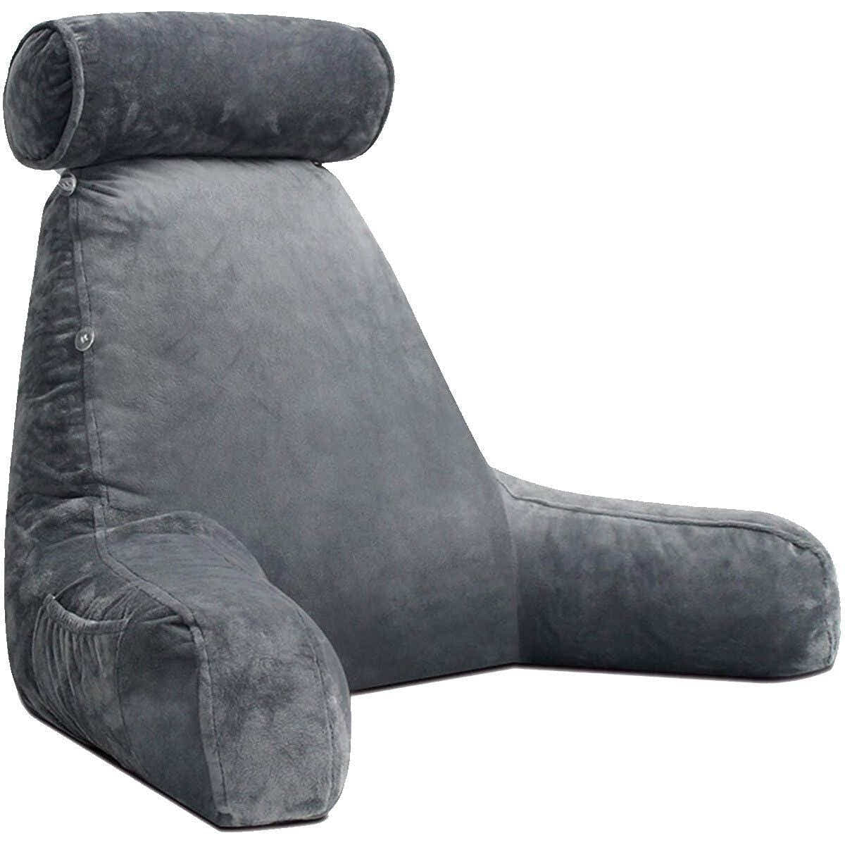 DS BD Bed Reading Pillow Husband Cushion Backrest Detachable Neck Roll Foam Gray