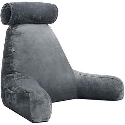 DS BD Bed Reading Pillow Husband Cushion Backrest Detachable Neck Roll Foam Gray