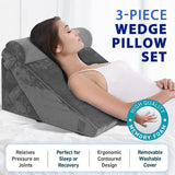 DS BD Bed Wedge Pillow Set Triangle Cushion Memory Foam Back Adjustable Gray