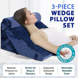 DS BD Wedge Pillow Set Memory Foam Bed Cushion Back Adjustable Navy Blue