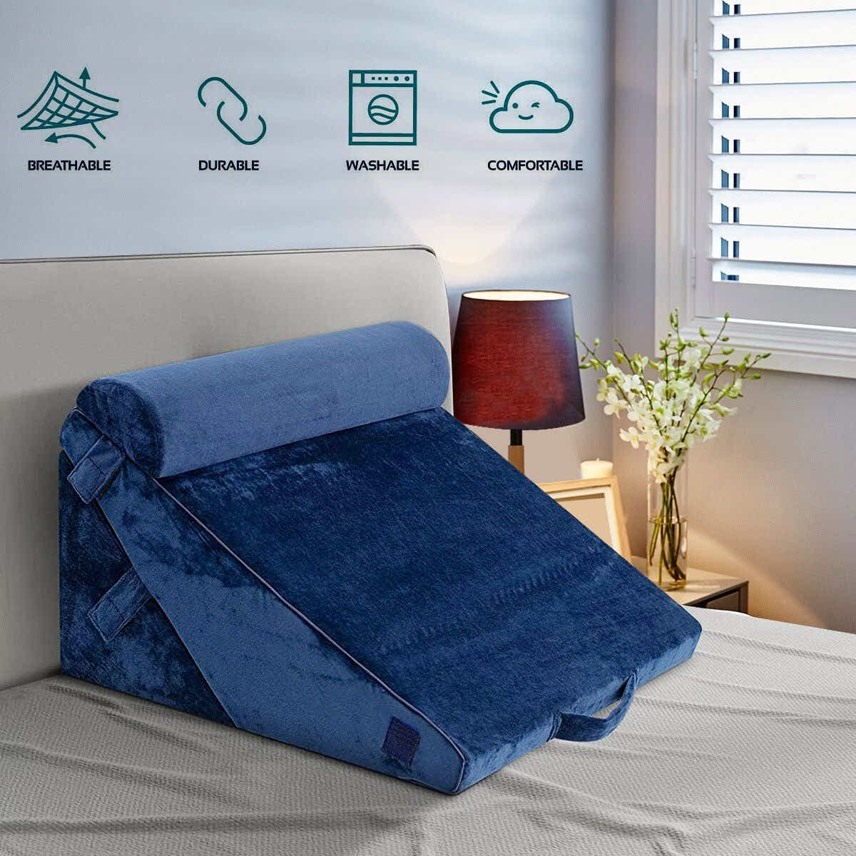 DS BD Wedge Pillow Set Memory Foam Bed Cushion Back Adjustable Navy Blue
