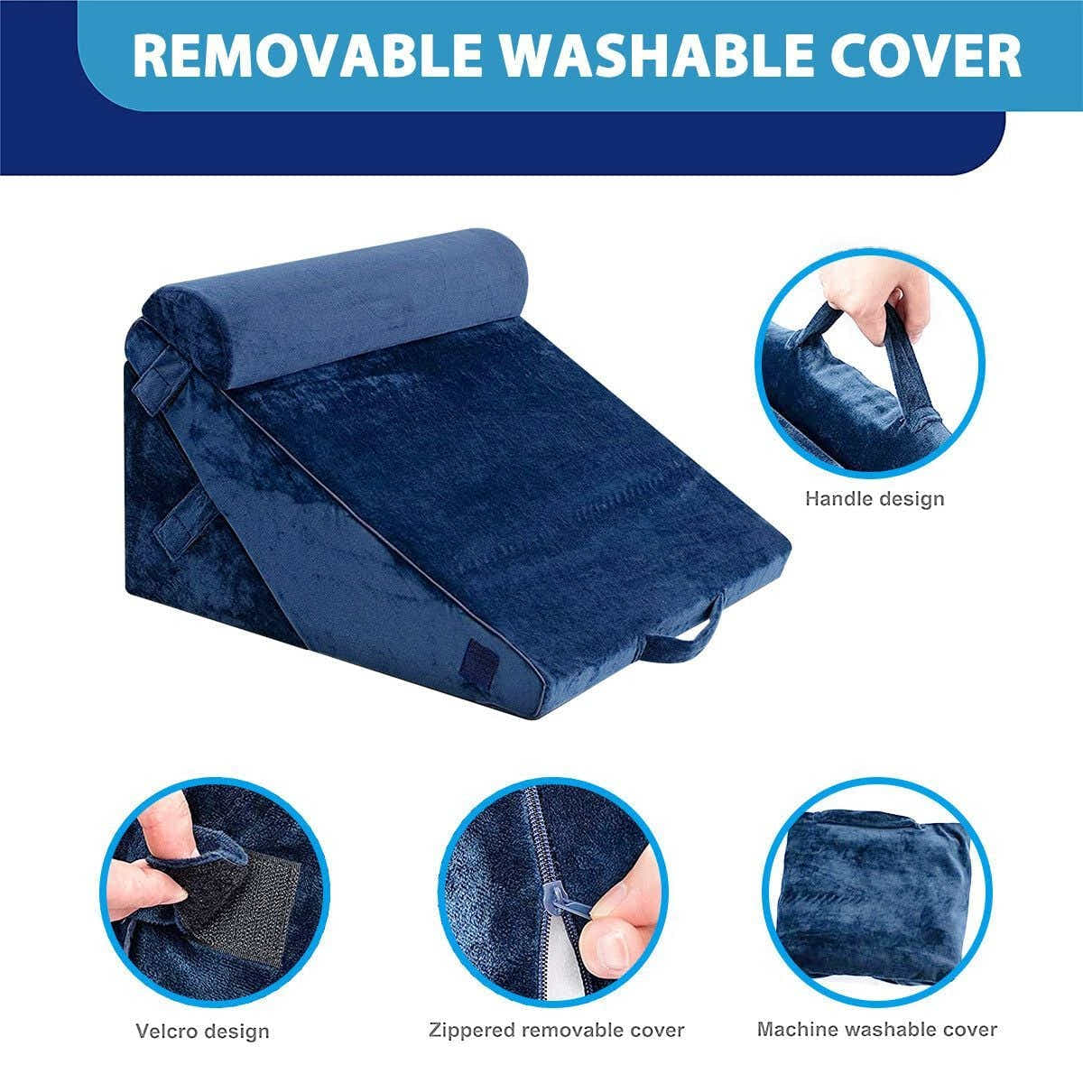 DS BD Wedge Pillow Set Memory Foam Bed Cushion Back Adjustable Navy Blue