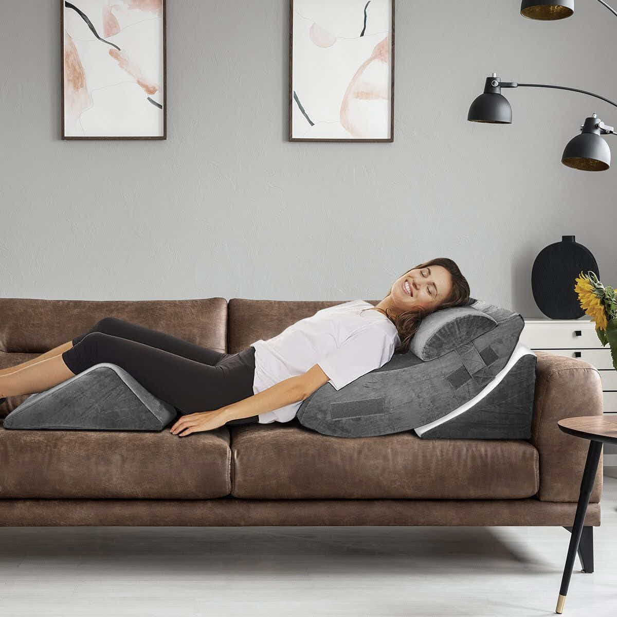 DS BD 4 Pcs Wedge Pillow Set Memory Foam Bed Cushion Support Adjustable Gray