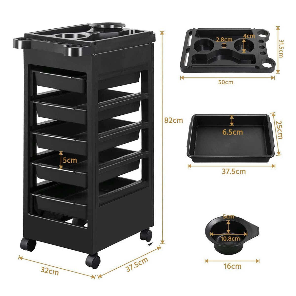 DS BD Hairdressing Storage Rolling Tool Cart Salon on Wheels 6 Tiers 5 Tray