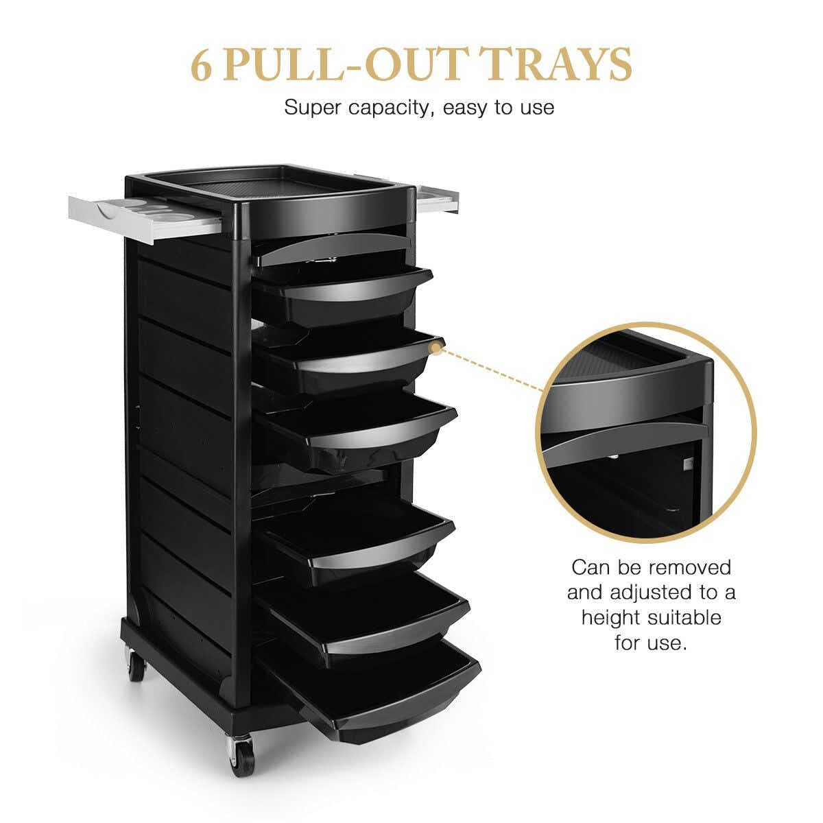 DS BD Salon Storage Tool Cart Hairdressing Rolling on Wheels 7 Tiers 6 Trays