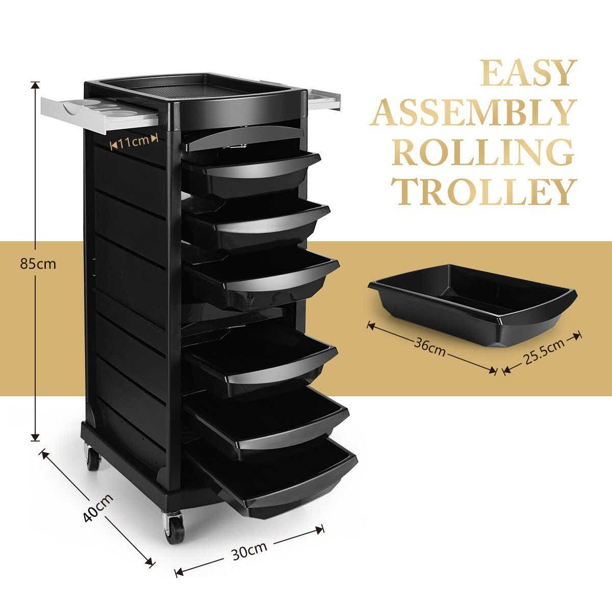 DS BD Salon Storage Tool Cart Hairdressing Rolling on Wheels 7 Tiers 6 Trays