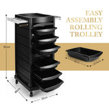 DS BD Salon Storage Tool Cart Hairdressing Rolling on Wheels 7 Tiers 6 Trays