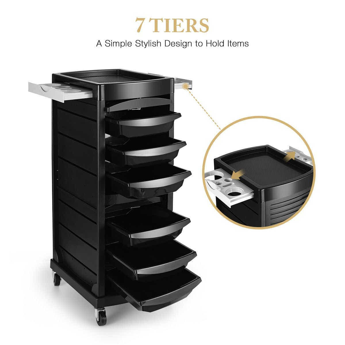 DS BD Salon Storage Tool Cart Hairdressing Rolling on Wheels 7 Tiers 6 Trays