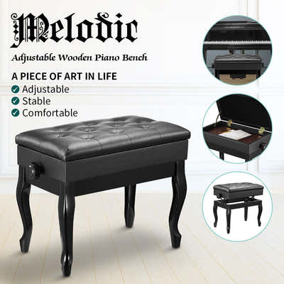 DS BD Melodic Piano Stool Adjustable Wood Chair Bench Storage Bent Leg Black