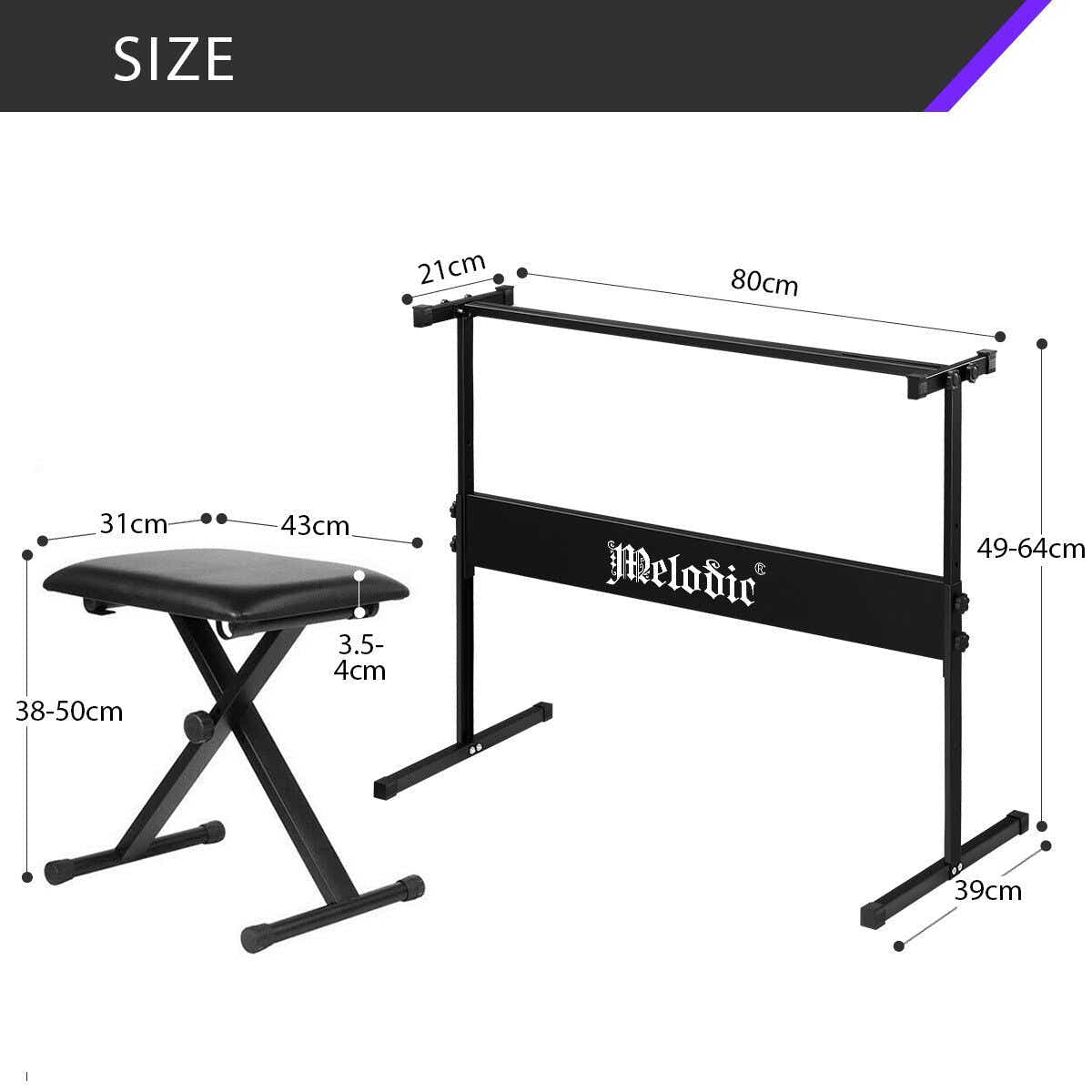 DS BD Melodic I Style Adjustable Stand Folding Piano Stool Seat Chair Set