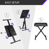 DS BD Melodic I Style Adjustable Stand Folding Piano Stool Seat Chair Set