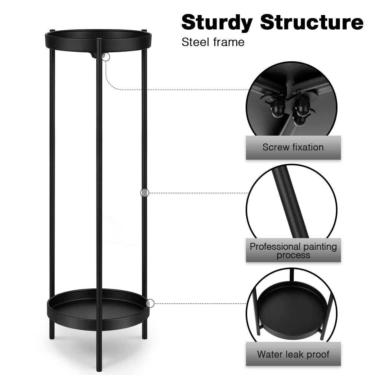 DS BD 80CM High Plant Metal Flower Pots Shelf Corner Black Planter Holder Rack