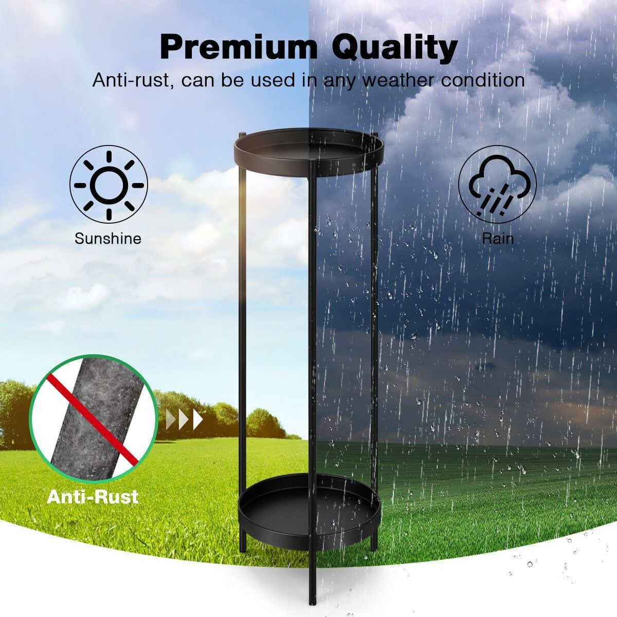 DS BD 80CM High Plant Metal Flower Pots Shelf Corner Black Planter Holder Rack
