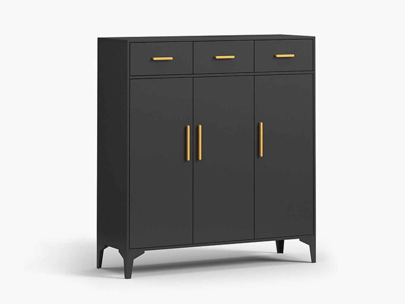 Lonna Steel Shoe Cabinet 3-Door With Drawers Black