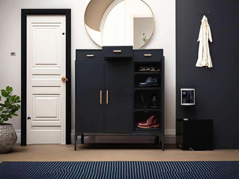 Lonna Steel 3-Door Shoe Cabinet With Drawers - Black