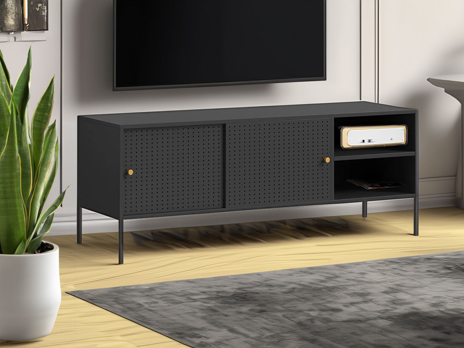 Lonna Steel Entertainment Unit Black - 160 cm
