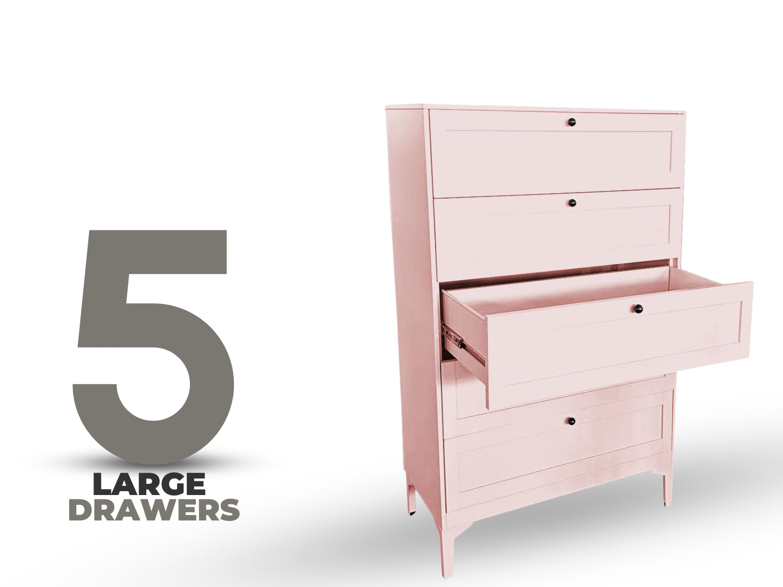 Lonna Steel 5-Drawer Tallboy - Pink